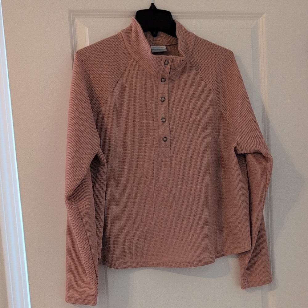 Columbia Women's Mauve Button-Up Waffle Knit Sweater